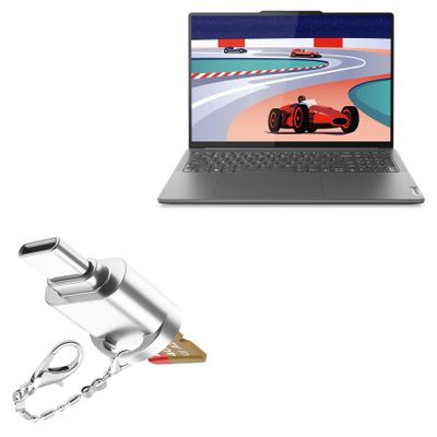 BoxWave Adapter Compatible with Lenovo Yoga Pro 9i (16 in - 83BY) - Micro SD Card miniReader, USB Type-C OTG Reader USB3.0 Adapter Keychain - Metallic Silver