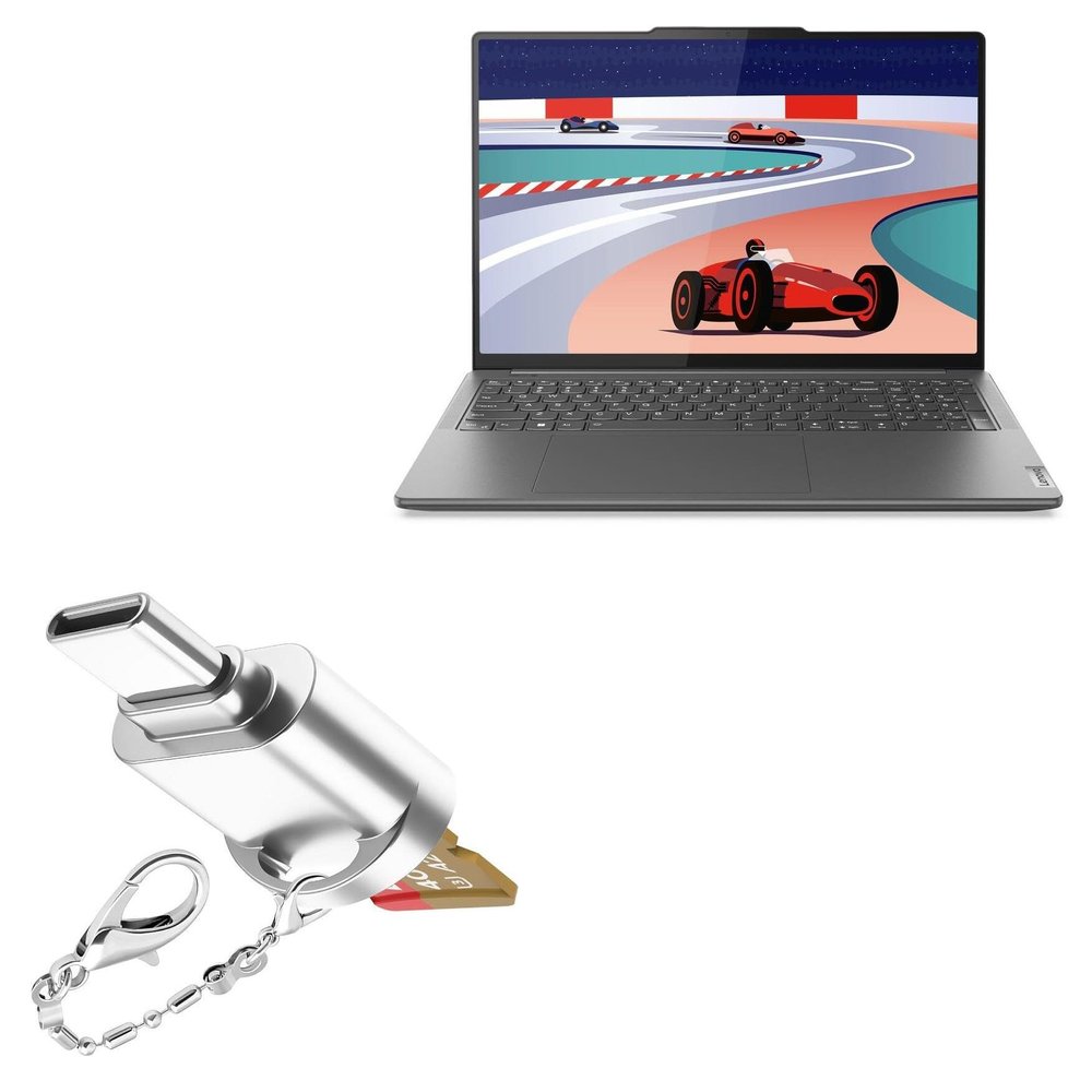BoxWave Adapter Compatible with Lenovo Yoga Pro 9i (16 in - 83BY) - Micro SD Card miniReader, USB Type-C OTG Reader USB3.0 Adapter Keychain - Metallic Silver