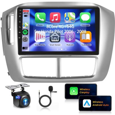 8Core 4G 64G Radio for Honda Pilot 2006 2007 2008 Car Stereo with 9inch 1280x720P QLED Touchscreen Wireless Car Play Android Auto DSP 46EQ 5.0Bluetooth 59UIs RDS FM RDS WiFi AHD Backup Camera