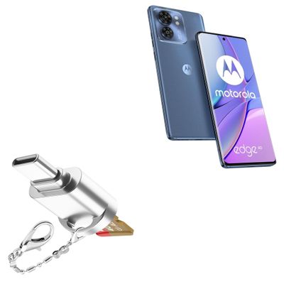 BoxWave Adapter Compatible with Motorola Edge 40 - Micro SD Card miniReader, USB Type-C OTG Reader USB3.0 Adapter Keychain - Metallic Silver