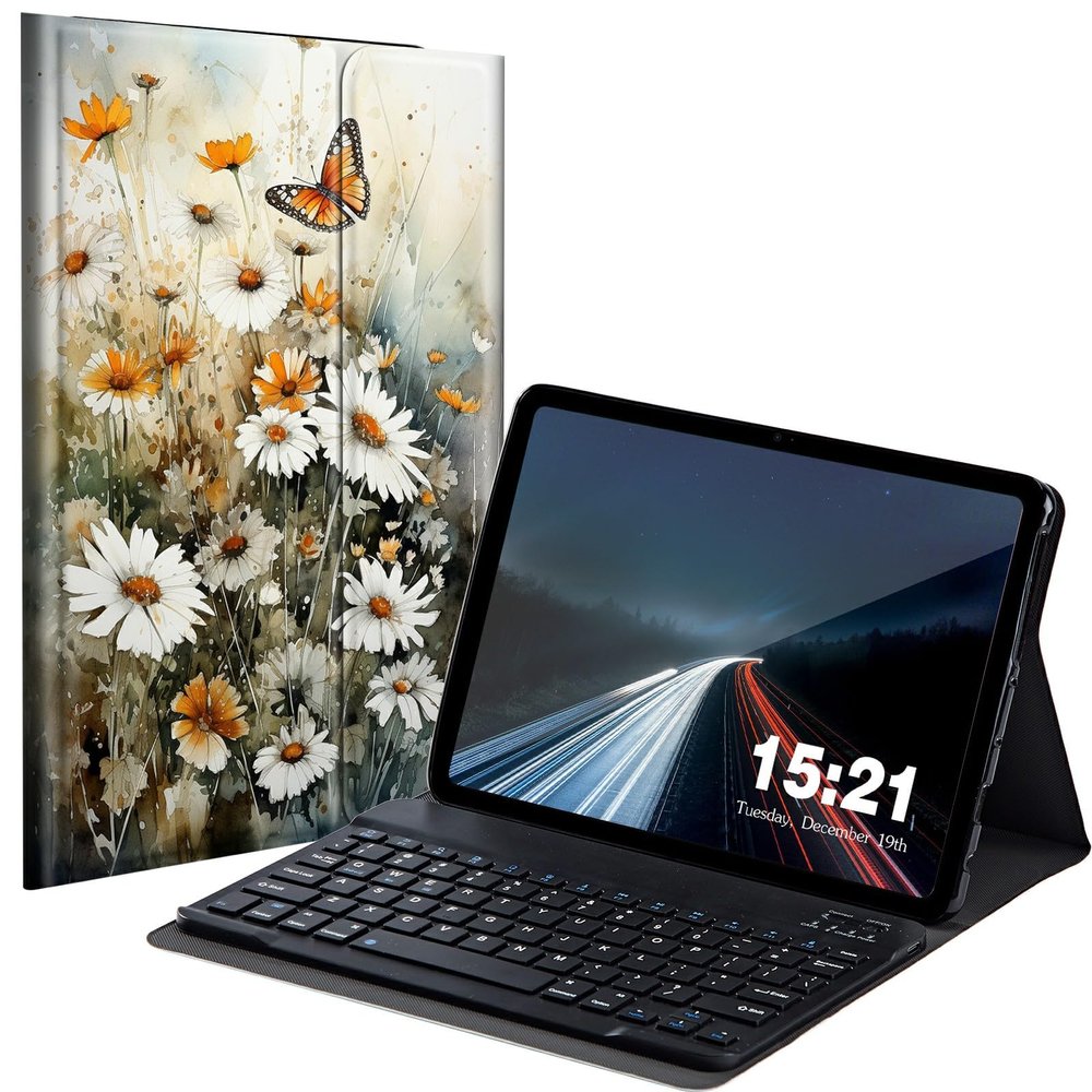 BREIDMKFM Keyboard Case for Samsung Galaxy Tab A 10.1 2019, Galaxy Tab A 10.1 SM-T510/SM-T515/SM-T517 Smart Tablet Cover with Detachable Wireless Bluetooth Keyboard, Watercolor Painting Butterflies