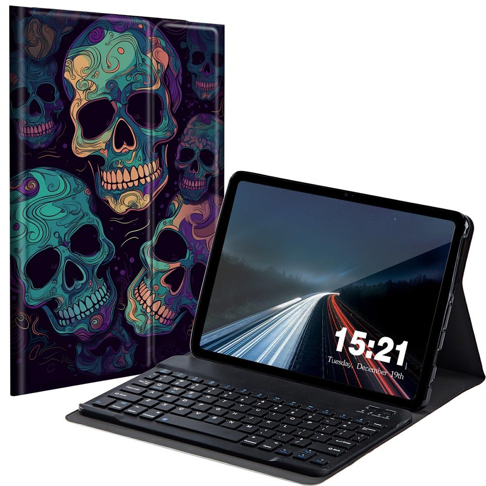 BREIDMKFM Keyboard Case for Kindle Fire Max 11 Case (13th Generation, 2023 Release) 11", Fire Max 11 2023 Tablet Cover with Detachable Wireless Bluetooth Keyboard, Skeleton Skulls