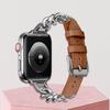 Juntan Leather Watch Band with Metal Chain Compatible for Apple Watch 38mm 40mm 41mm 42mm 44mm 45mm 49mm (42mm/44mm/45mm/49mm, Brown+Silver) view 2