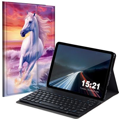 BREIDMKFM Keyboard Case for Kindle Fire HD 10 & 10 Plus Tablet (13th/11th Gen, 2023/2021 Release) 10.1", Smart Tablet Cover with Detachable Wireless Bluetooth Keyboard, White Horse Running