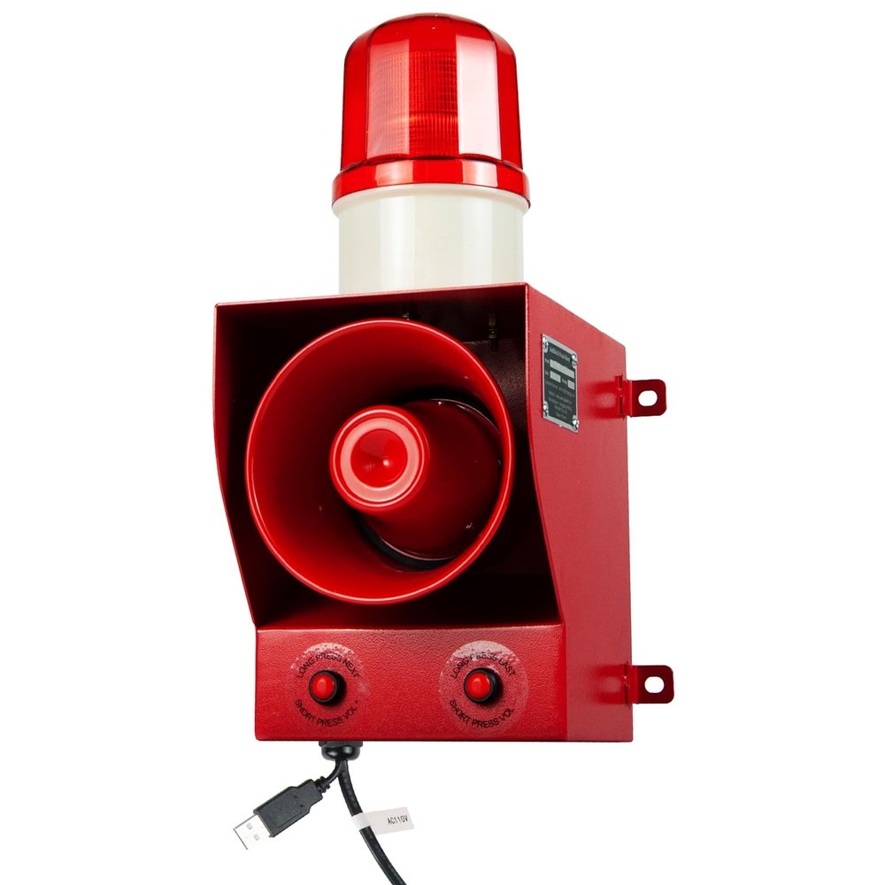 EOKHEOY Sound and Light Industrial Alarm Siren Adjustable Volume Tone Emergency Security Siren 0-130dB Loud Speaker 12 Tones Switchable 45Watt Alarm Range of 100-150 Meters AC110-120V EOK-05