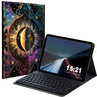 BREIDMKFM Keyboard Case for Kindle Fire HD 10 & 10 Plus Tablet (13th/11th Gen, 2023/2021 Release) 10.1", Smart Tablet Cover with Detachable Wireless Bluetooth Keyboard, Trippy Sun and Moon