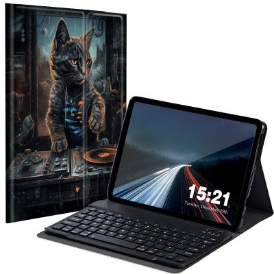 BREIDMKFM Keyboard Case for Kindle Fire HD 10 & 10 Plus Tablet (13th/11th Gen, 2023/2021 Release) 10.1", Smart Tablet Cover with Detachable Wireless Bluetooth Keyboard, DJ Cat