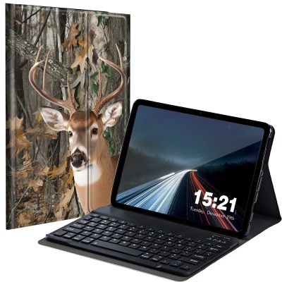 BREIDMKFM Keyboard Case for Kindle Fire HD 10 & 10 Plus Tablet (13th/11th Gen, 2023/2021 Release) 10.1", Smart Tablet Cover with Detachable Wireless Bluetooth Keyboard, Forest Deer