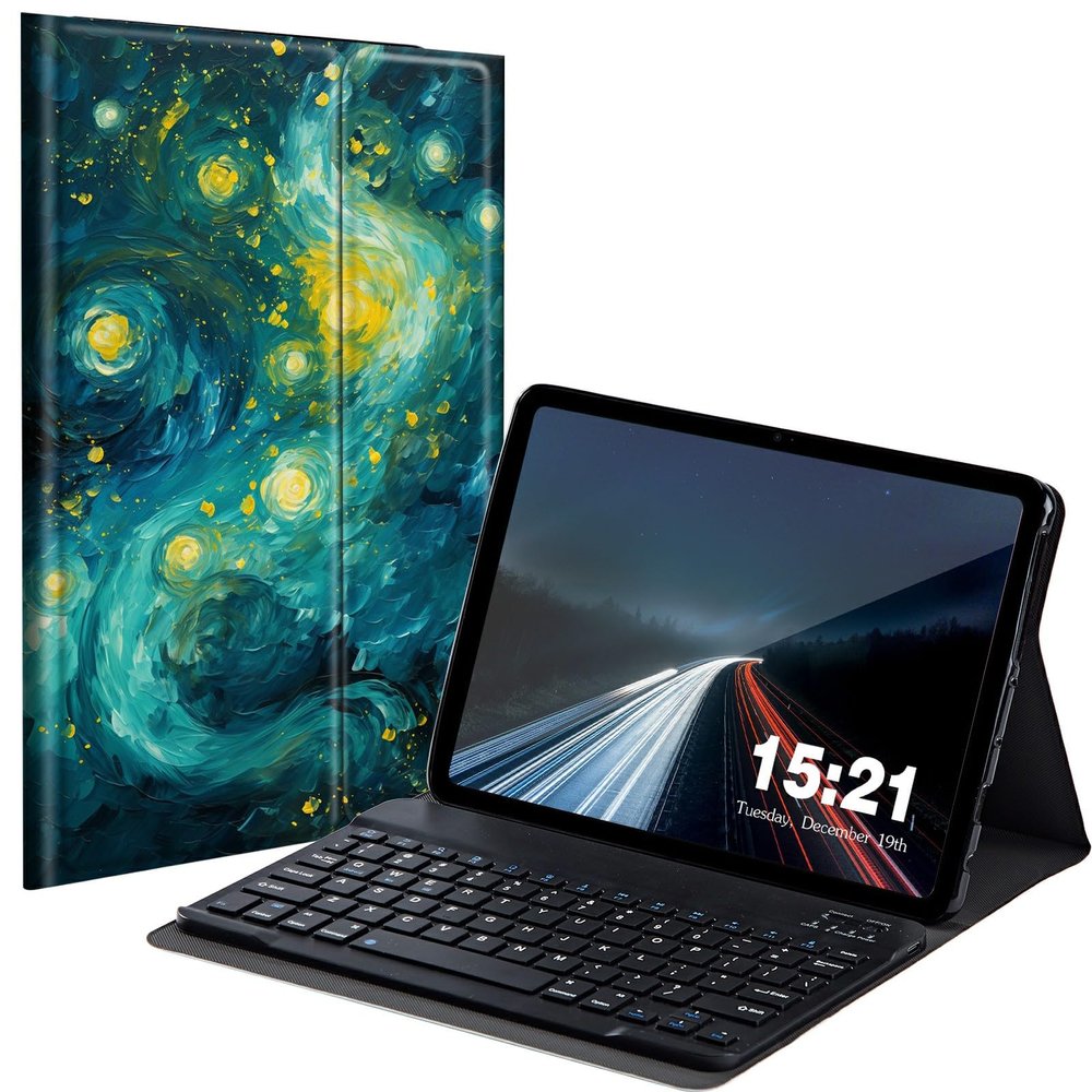 BREIDMKFM Keyboard Case for Kindle Fire HD 10 & 10 Plus Tablet (13th/11th Gen, 2023/2021 Release) 10.1", Smart Tablet Cover with Detachable Wireless Bluetooth Keyboard, Green Starry Night