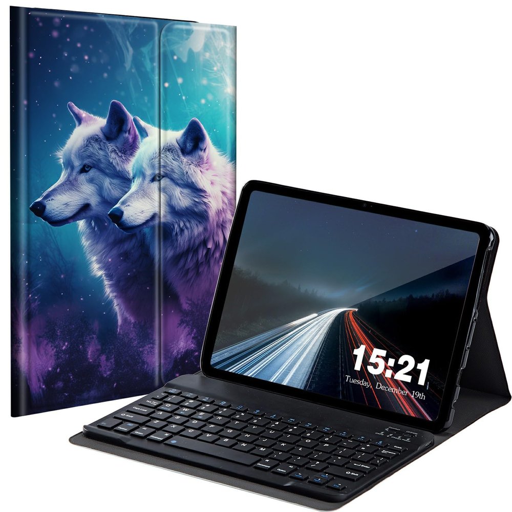 BREIDMKFM Keyboard Case for Kindle Fire HD 10 & 10 Plus Tablet (13th/11th Gen, 2023/2021 Release) 10.1", Smart Tablet Cover with Detachable Wireless Bluetooth Keyboard, Two Wolves