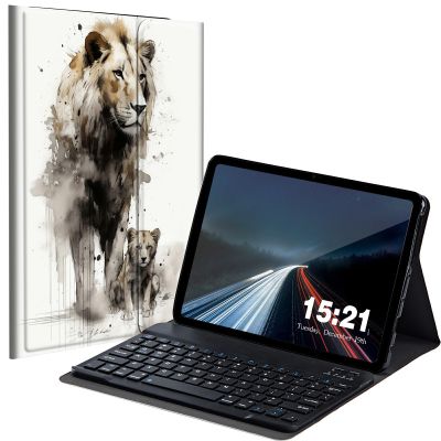 BREIDMKFM Keyboard Case for Kindle Fire HD 10 & 10 Plus Tablet (13th/11th Gen, 2023/2021 Release) 10.1", Smart Tablet Cover with Detachable Wireless Bluetooth Keyboard, Lion and Wolf