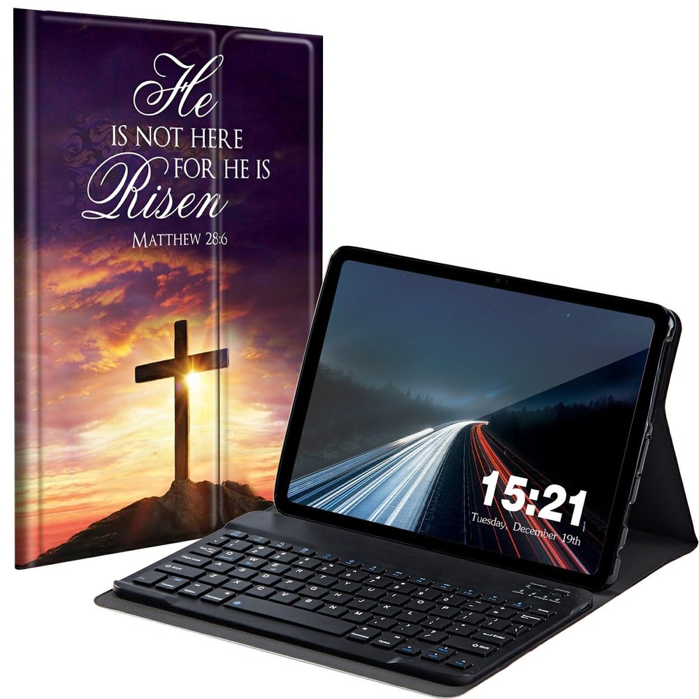 BREIDMKFM Keyboard Case for Kindle Fire HD 8 & 8 Plus Tablet (12th/10th Gen, 2022/2020 Release) 8", Smart Tablet Cover with Detachable Wireless Bluetooth Keyboard, Jesus Bible Cross Christian