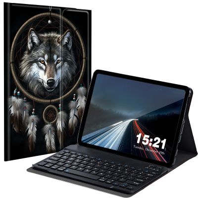 BREIDMKFM Keyboard Case for Kindle Fire HD 8 & 8 Plus Tablet (12th/10th Gen, 2022/2020 Release) 8", Smart Tablet Cover with Detachable Wireless Bluetooth Keyboard, Dreamcatcher Wolf