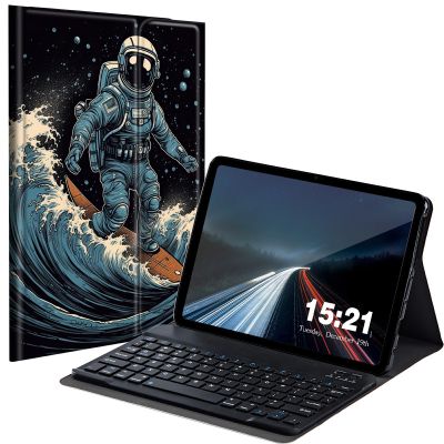 BREIDMKFM Keyboard Case for Kindle Fire HD 10 & 10 Plus Tablet (13th/11th Gen, 2023/2021 Release) 10.1", Smart Tablet Cover with Detachable Wireless Bluetooth Keyboard, Spaceman Skateboarding