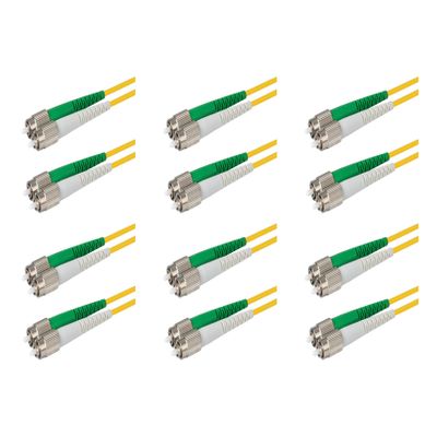 SpeedyFiberTX 6-Pack 1.5 Meter FC/A to FC/A Fiber Optic Patch Cable, Green and White Boots, Corning SMF-28 Ultra Single-Mode 9/125um Optical Fiber, Duplex Yellow Riser OFNR Cable Jacket