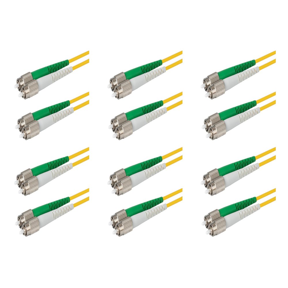 SpeedyFiberTX 6-Pack 1.5 Meter FC/A to FC/A Fiber Optic Patch Cable, Green and White Boots, Corning SMF-28 Ultra Single-Mode 9/125um Optical Fiber, Duplex Yellow Riser OFNR Cable Jacket