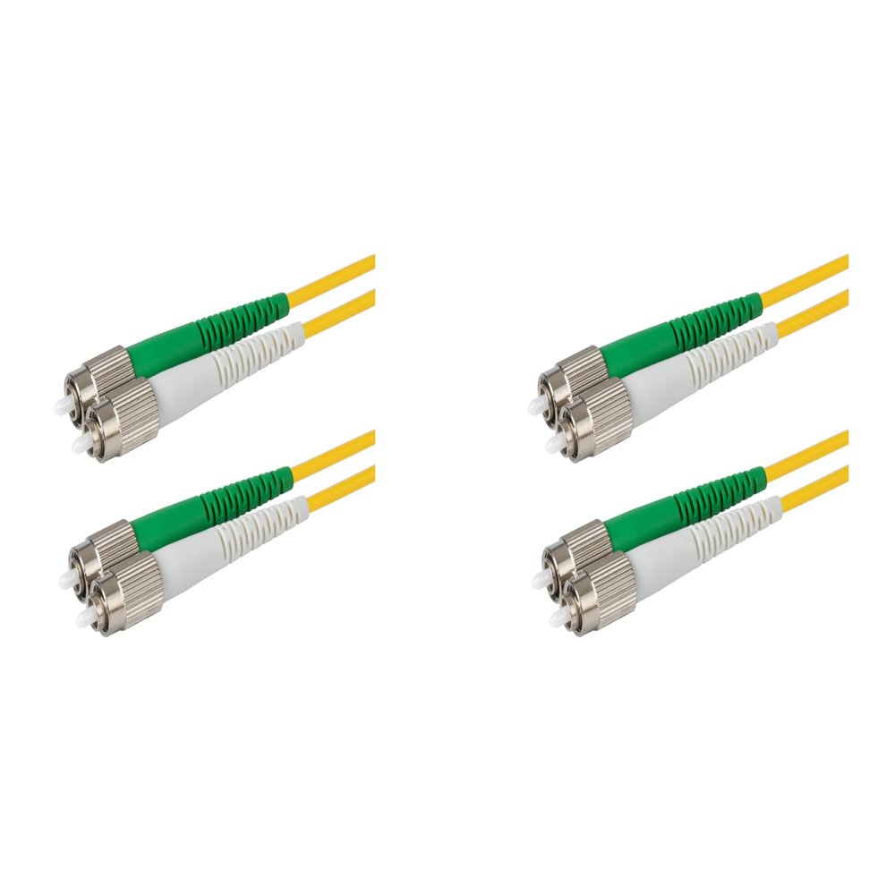 SpeedyFiberTX 2-Pack 300 Feet FC/A to FC/A Fiber Optic Patch Cable, Green and White Boots, Corning SMF-28 Ultra Single-Mode 9/125um Optical Fiber, Duplex Yellow Riser OFNR Cable Jacket