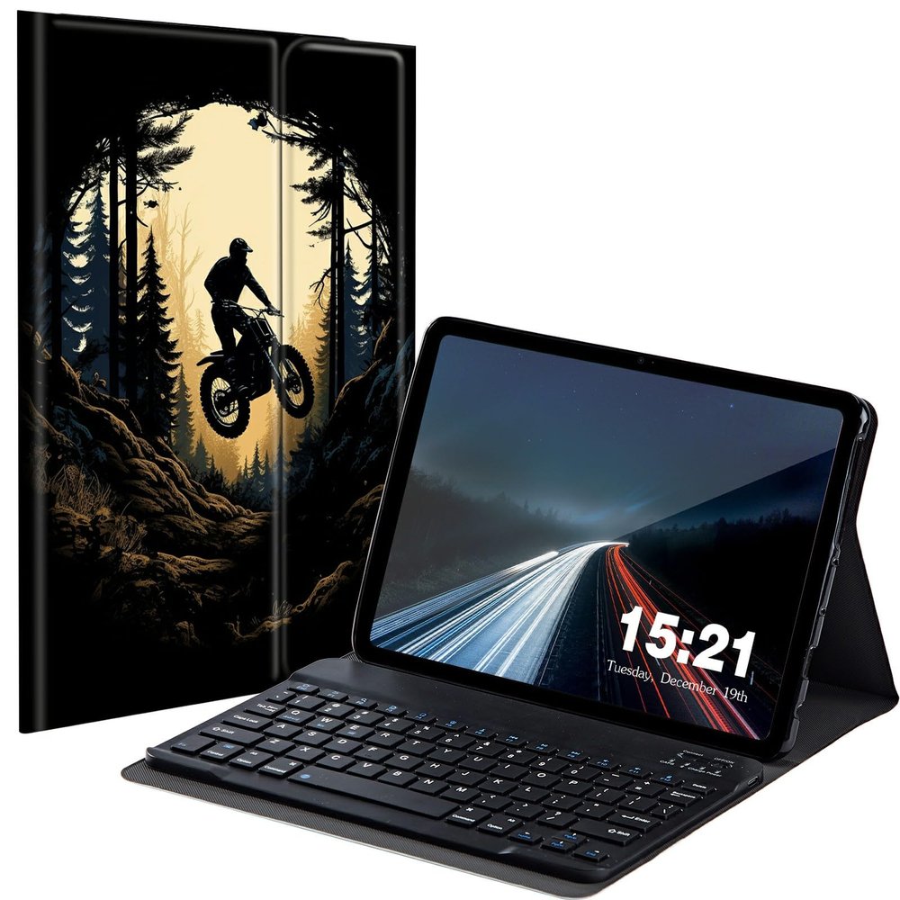 BREIDMKFM Keyboard Case for Kindle Fire HD 8 & 8 Plus Tablet (12th/10th Gen, 2022/2020 Release) 8", Smart Tablet Cover with Detachable Wireless Bluetooth Keyboard, Motorcycle A