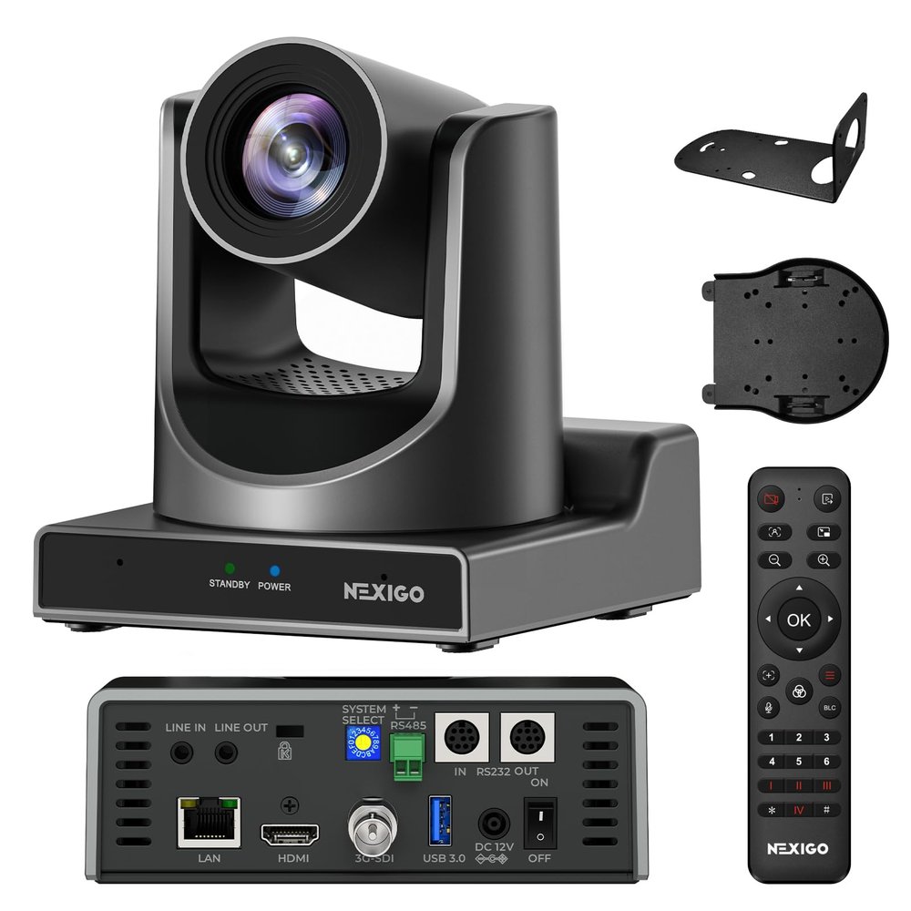 NexiGo PTZ Camera 20X Optical Zoom with PoE HDMI/3G-SDI/USB/LAN IP Streaming Outputs, Auto AI Tracking for Video Conferencing Live Streaming Meeting Church Services Worship Skype Zoom Teams OBS