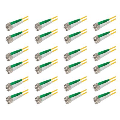 SpeedyFiberTX 12-Pack 12 Meter FC/A to FC/A Fiber Optic Patch Cable, Green and White Boots, Corning SMF-28 Ultra Single-Mode 9/125um Optical Fiber, Duplex Yellow Riser OFNR Cable Jacket