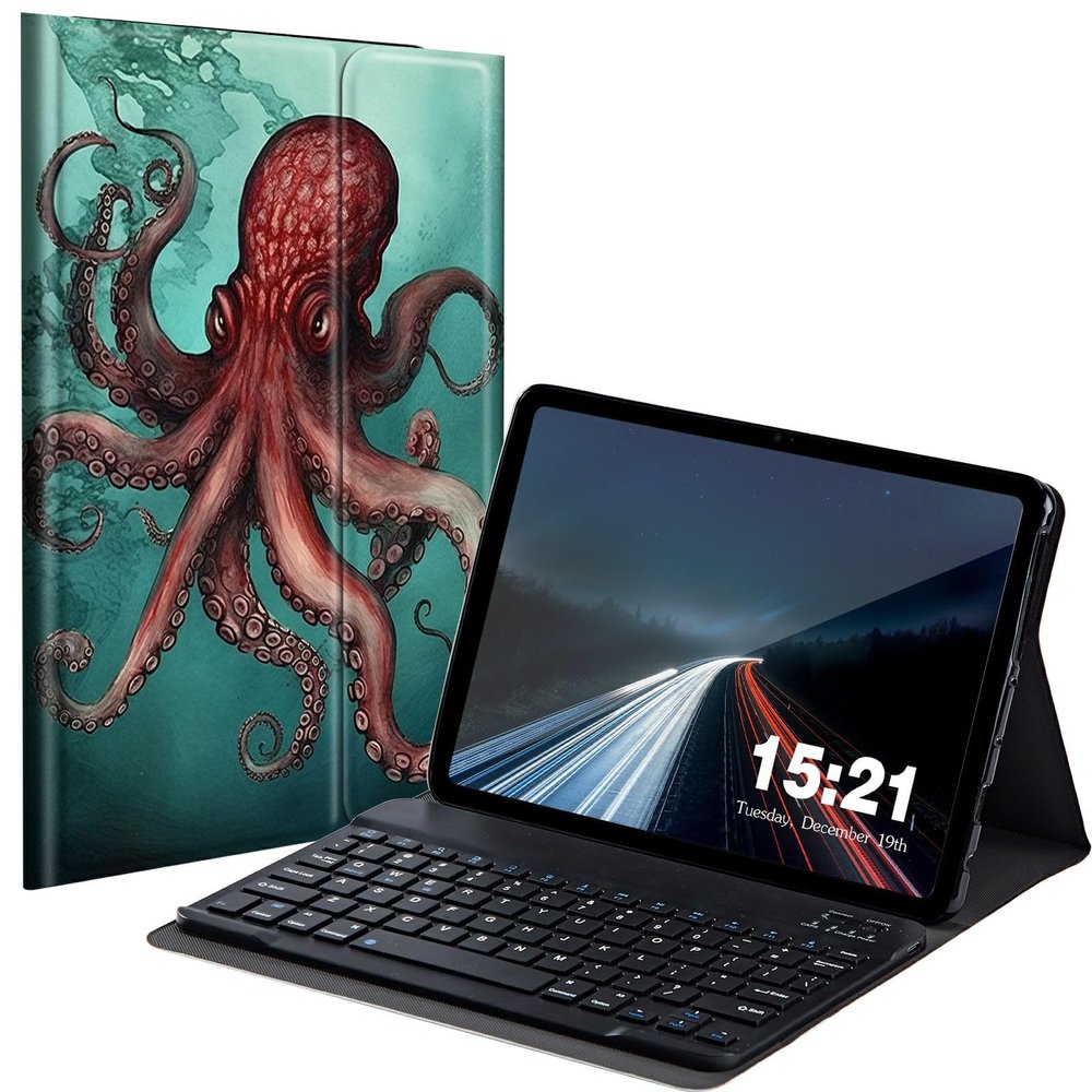 BREIDMKFM Keyboard Case for Kindle Fire HD 8 & 8 Plus Tablet (12th/10th Gen, 2022/2020 Release) 8", Smart Tablet Cover with Detachable Wireless Bluetooth Keyboard, Octopus