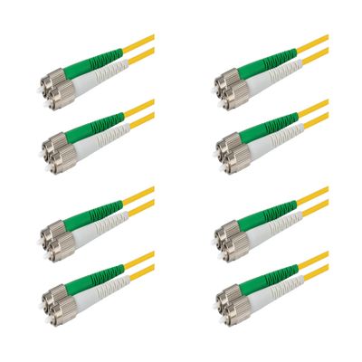 SpeedyFiberTX 4-Pack 10 Meter FC/A to FC/A Fiber Optic Patch Cable, Green and White Boots, Corning SMF-28 Ultra Single-Mode 9/125um Optical Fiber, Duplex Yellow Riser OFNR Cable Jacket