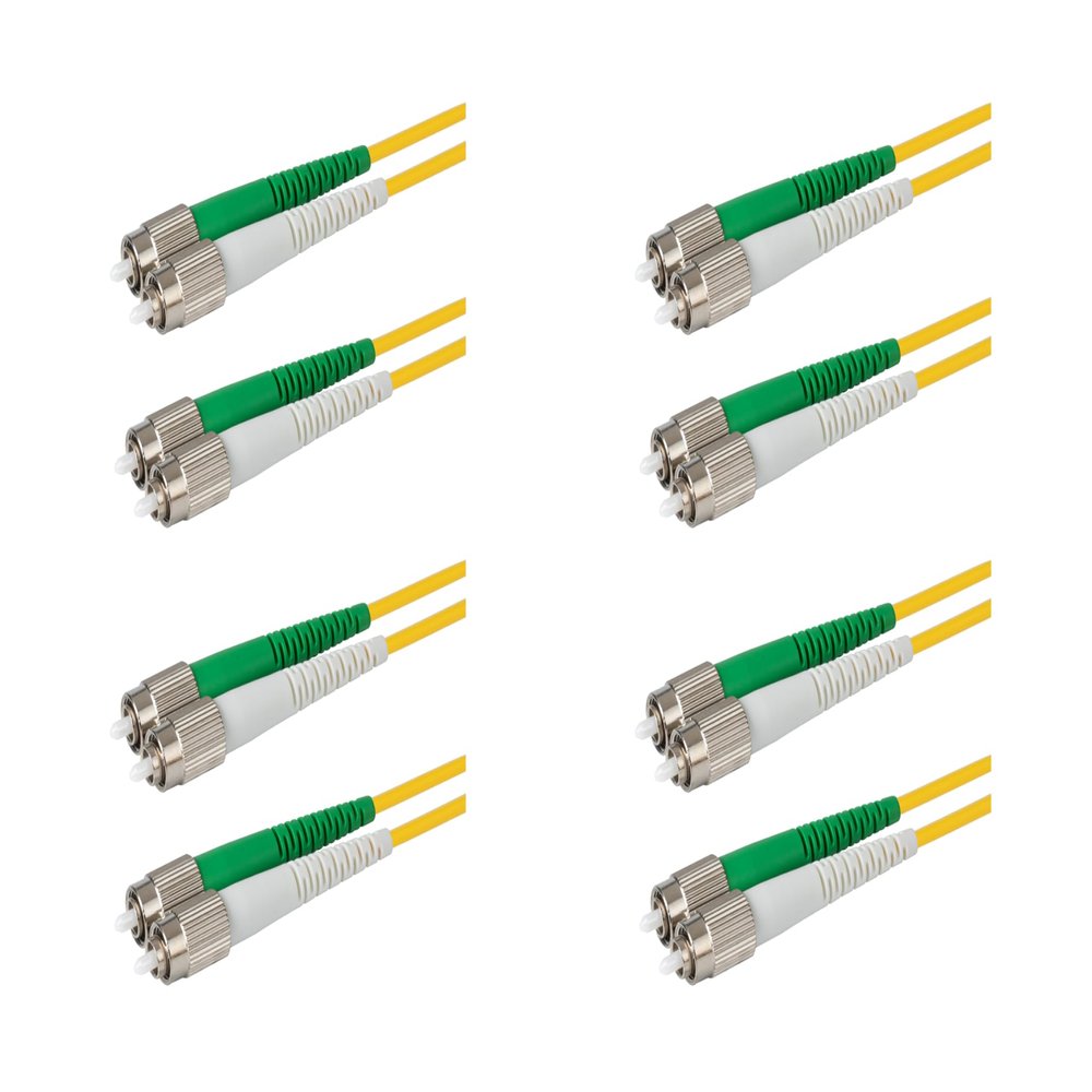 SpeedyFiberTX 4-Pack 10 Meter FC/A to FC/A Fiber Optic Patch Cable, Green and White Boots, Corning SMF-28 Ultra Single-Mode 9/125um Optical Fiber, Duplex Yellow Riser OFNR Cable Jacket