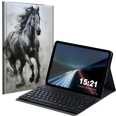 BREIDMKFM Keyboard Case for Kindle Fire Max 11 Case (13th Generation, 2023 Release) 11", Fire Max 11 2023 Tablet Cover with Detachable Wireless Bluetooth Keyboard, Watercol Painting Horse