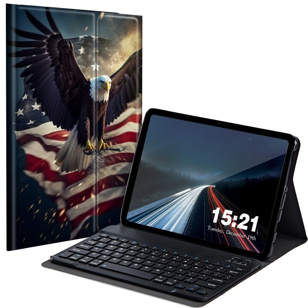 BREIDMKFM Keyboard Case for Kindle Fire Max 11 Case (13th Generation, 2023 Release) 11", Fire Max 11 2023 Tablet Cover with Detachable Wireless Bluetooth Keyboard, American Flag Eagle
