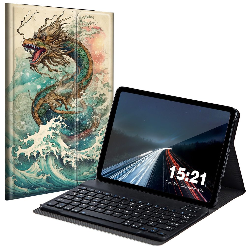 BREIDMKFM Keyboard Case for Kindle Fire Max 11 Case (13th Generation, 2023 Release) 11", Fire Max 11 2023 Tablet Cover with Detachable Wireless Bluetooth Keyboard, Dragon in Waves