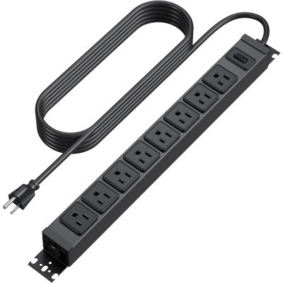 HHSOET Metal 360 Rotating Mountable Power Strip, 8 Outlet Gaming Table Mounted Long Power Strip, Heavy Duty Wall Mount Surge Protector with Switch, 15A 125V 1875W, 3ft Power Cord.(Black)