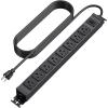 HHSOET Metal 360 Rotating Mountable Power Strip, 8 Outlet Gaming Table Mounted Long Power Strip, Heavy Duty Wall Mount Surge Protector with Switch, 15A 125V 1875W, 3ft Power Cord.(Black) view 1