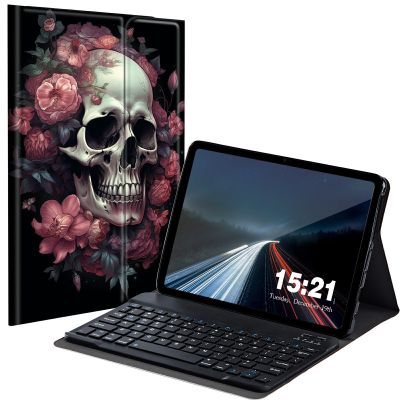 BREIDMKFM Keyboard Case for Kindle Fire Max 11 Case (13th Generation, 2023 Release) 11", Fire Max 11 2023 Tablet Cover with Detachable Wireless Bluetooth Keyboard, Pink Peony Skull