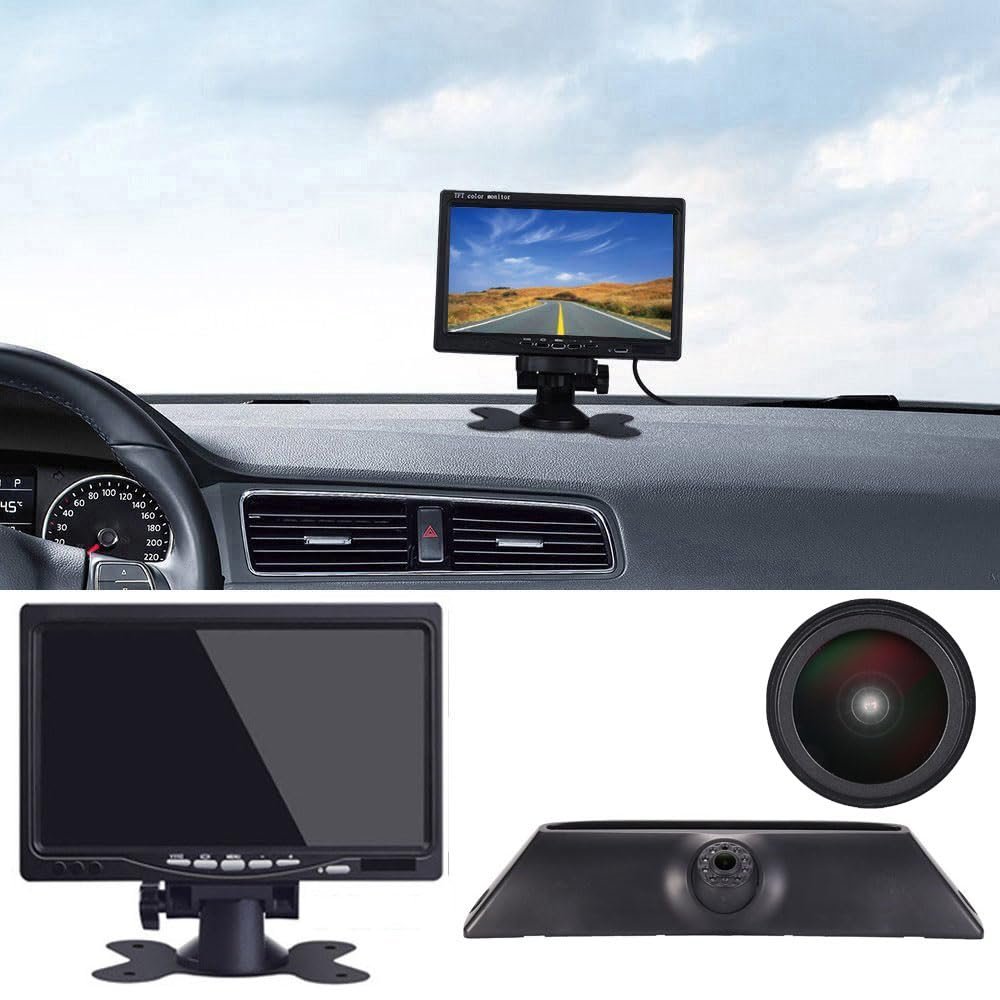 18 mm Lens Reversing Camera + 7 Inch TFT LCD Screen Monitor Brake Light Car Roof Reversing Camera Replacement for Fiat Iveco Daily 4 Gen2011-2014