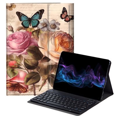 BFDHGQZC Butterflies and Roses Keyboard Case for Kindle Fire HD 10 Tablet (13th Generation, 2023 Release),Slim Stand Protective Cover for Kindle Fire HD 10 2023 Tablet