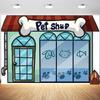 12x8ft Cartoon Pet Shop Backdrop Cute Pets Storefront Photography Background Kids 1st Birthday Baby Shower Party Video Wallpaper Decorations Supplies Photo Booth Props view 1
