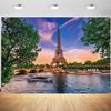 15x10ft Eiffel Tower Backdrop Paris Cityscape Bridge Lake Outdoor Scene Photography Background Honeymoon Travel Wedding Decoration Adults Portrait Supplies Photo Booth Props view 1