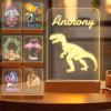 Greaxid Personalized Night Light for Kids Custom Engraved Name Acrylic LED Lights with Wood Base for Nursery Bedroom Decor Night Lamp, Customized Birthday Gifts for Boys and Girl,Dinosaur view 1