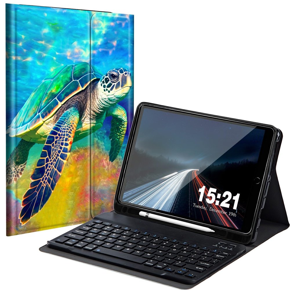 BREIDMKFM Keyboard Case for iPad 10th Gen 2022 10.9 Inch with Pencil Holder, Detachable Wireless Bluetooth Keyboard Tablet Cover for iPad 10th Gen A2696 A2757 A2777, Sea Turtles in Ocean