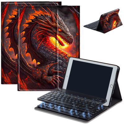 AIRWEE Case for Amazon Fire HD 10 & 10 Plus Tablet (13th/11th Generation, 2023/2021 Release) 10.1" with Keyboard, PU Leather Multiple-Angles Keyboard Case for Amazon Fire Tablet 10, Fiery Dragon