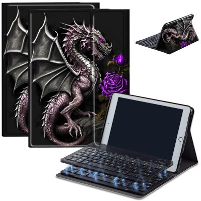 Case for Amazon Fire HD 10 & 10 Plus Tablet (13th/11th Generation, 2023/2021 Release) 10.1" with Keyboard, PU Leather Multiple-Angles Keyboard Case for Amazon Fire Tablet 10, Purple Dragon Rose
