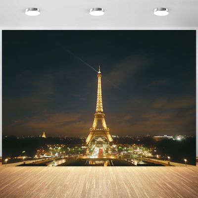 10x6.5ft Eiffel Tower Backdrop Paris City Night Scenery Photography Background French Landmark Cityscape Wedding Birthday Party Banner Decorations Supplies Photo Booth Props