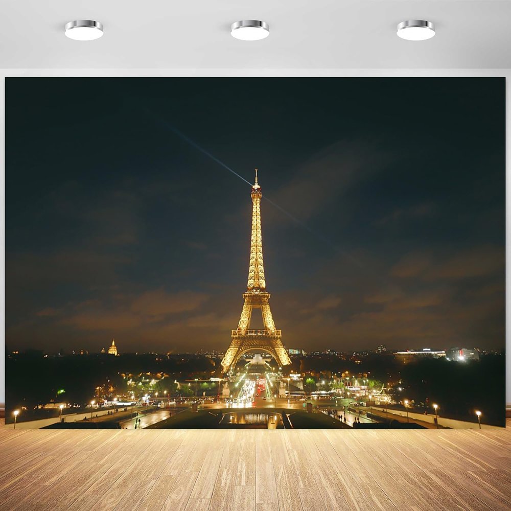10x6.5ft Eiffel Tower Backdrop Paris City Night Scenery Photography Background French Landmark Cityscape Wedding Birthday Party Banner Decorations Supplies Photo Booth Props