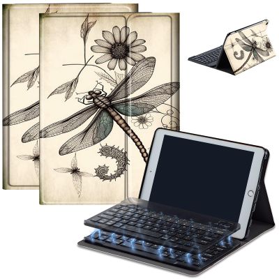 Case for Amazon Fire HD 10 & 10 Plus Tablet (13th/11th Generation, 2023/2021 Release) 10.1" with Keyboard, PU Leather Multiple-Angles Keyboard Case for Amazon Fire Tablet 10, Vintage Dragonfly