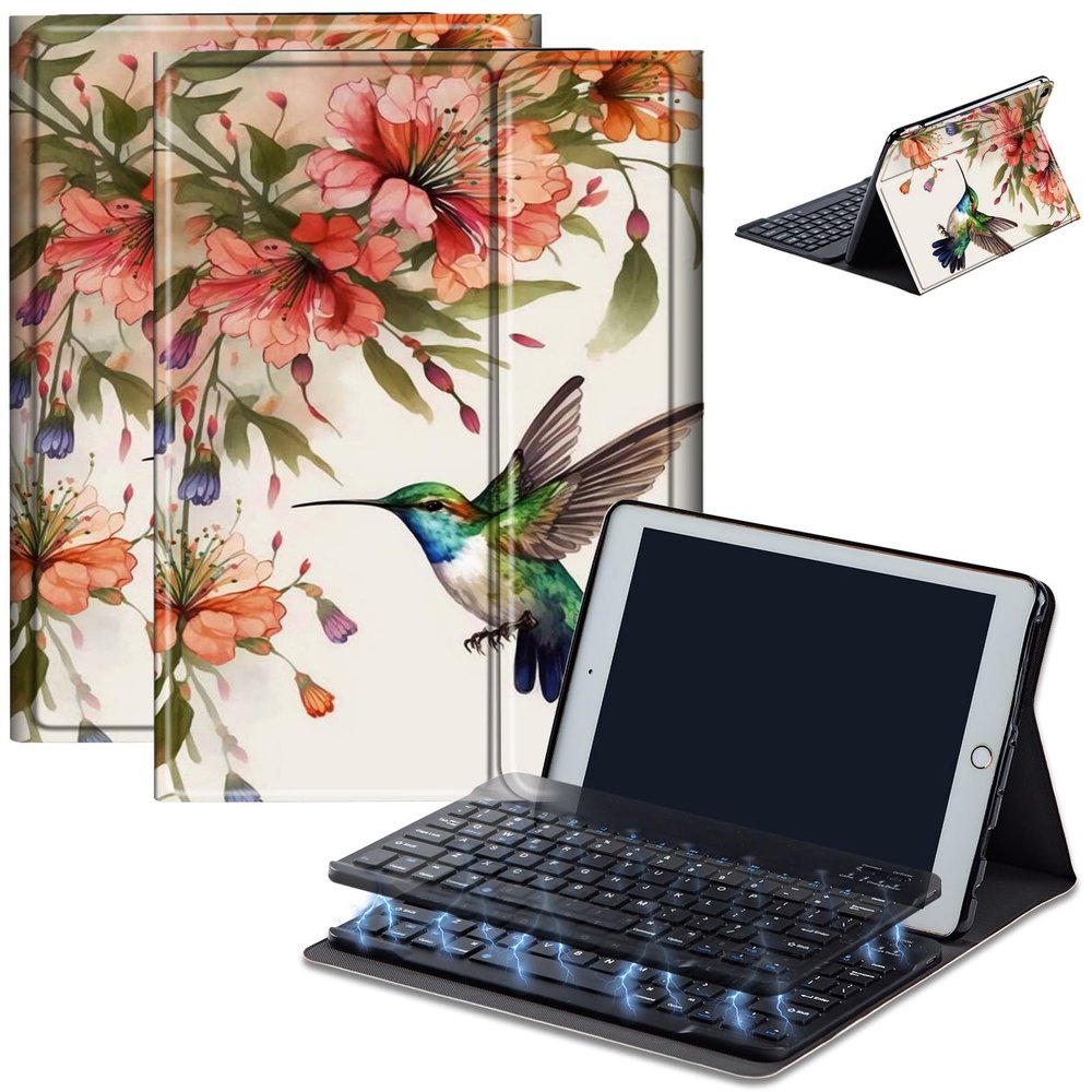 Case for Amazon Fire HD 10 & 10 Plus Tablet (13th/11th Generation, 2023/2021 Release) 10.1" with Keyboard, PU Leather Multiple-Angles Keyboard Case for Amazon Fire Tablet 10, Hummingbirds