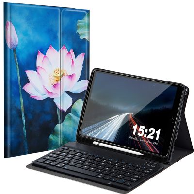 BREIDMKFM Keyboard Case for iPad 9th/8th/7th Generation 10.2" with Pencil Holder, Detachable Wireless Bluetooth Keyboard Tablet Cover for iPad Air 3 2019/Pro 10.5 10.5", Pink Lotus