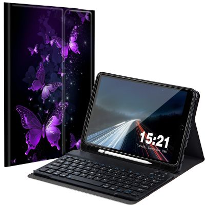 BREIDMKFM Keyboard Case for iPad 9th/8th/7th Generation 10.2" with Pencil Holder, Detachable Wireless Bluetooth Keyboard Tablet Cover for iPad Air 3 2019/Pro 10.5 10.5", Puple Butterflies