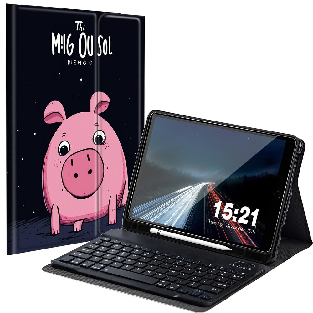 BREIDMKFM Keyboard Case for iPad 9th/8th/7th Generation 10.2" with Pencil Holder, Detachable Wireless Bluetooth Keyboard Tablet Cover for iPad Air 3 2019/Pro 10.5 10.5", Pink Pig