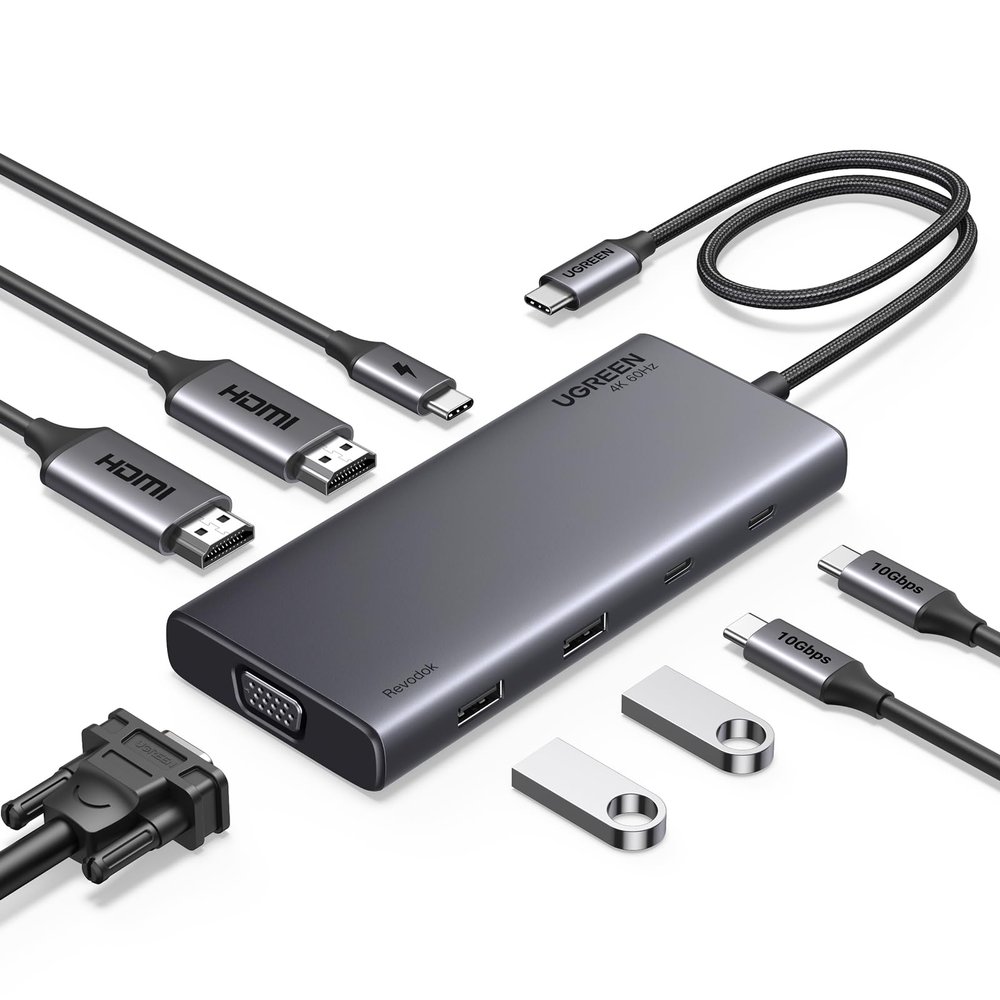 UGREEN 8 in 1 USB C 4K Docking Station Dual Monitor, Triple Display USB C Hub with 2 HDMI, VGA, 2 USB A&C 3.2 Ports, 100W PD, Compatible for MacBook, Dell, HP, Lenovo, Surface etc