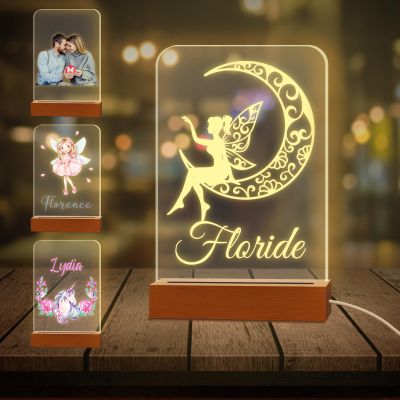 Personalized Night Light with Name Custom Acrylic Led Night Lamp with Base for Kid Boy Girl Room Decor_Moon Girl